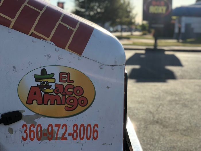 El Taco Amigo is located in the Done-Rite Automotive parking lot in Olympia, Washington, and is open until 8 p.m. We recommend the El Taco Amigo burrito.